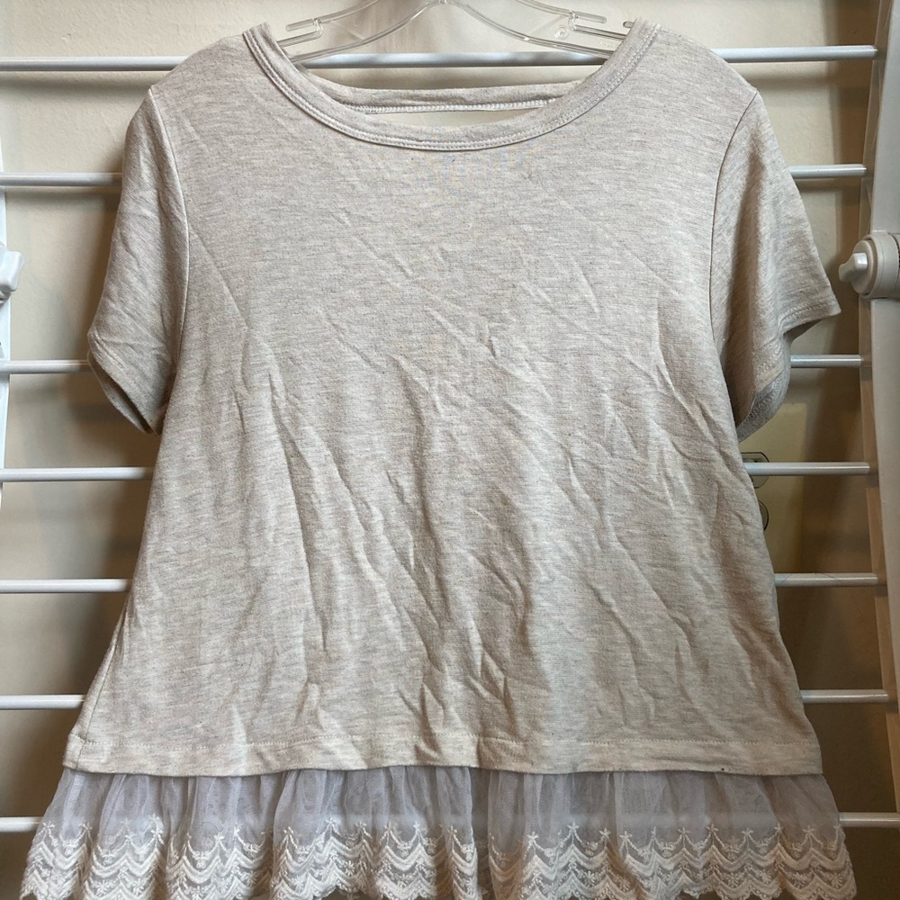 Elegant Cream Lace Hem Women's Top